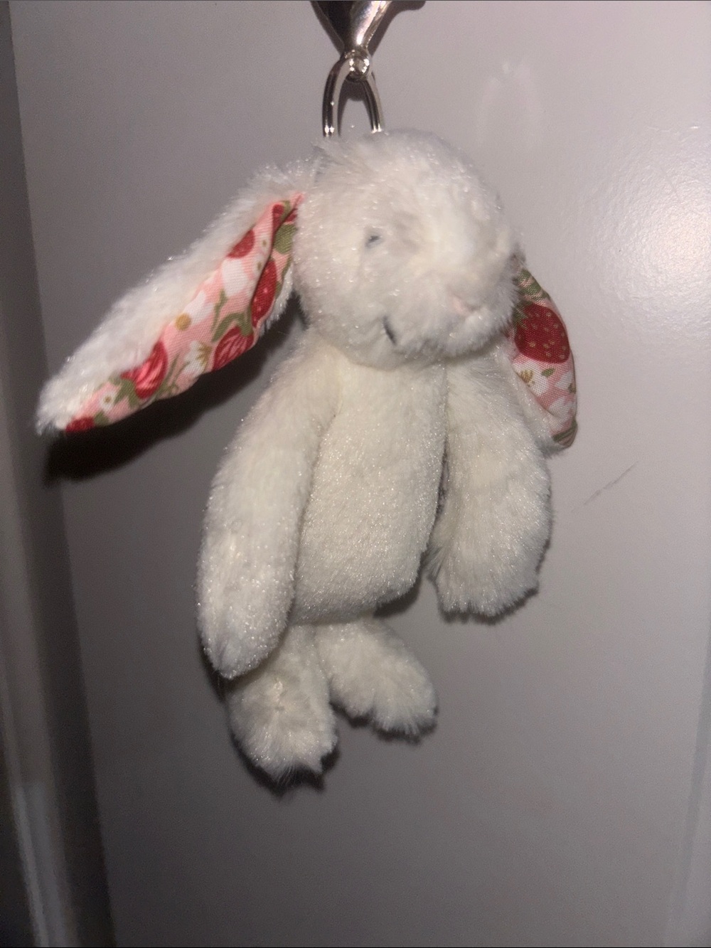 Jellycat Cream Bunny Keychain with Pink-Eared Detail